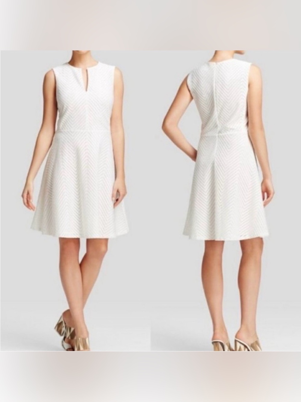 Tory Burch White Sleeveless Eyelet Fit-and-Flare Mini Dress